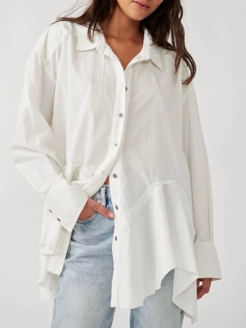 We The Free Oversized White Button-Down Shirt